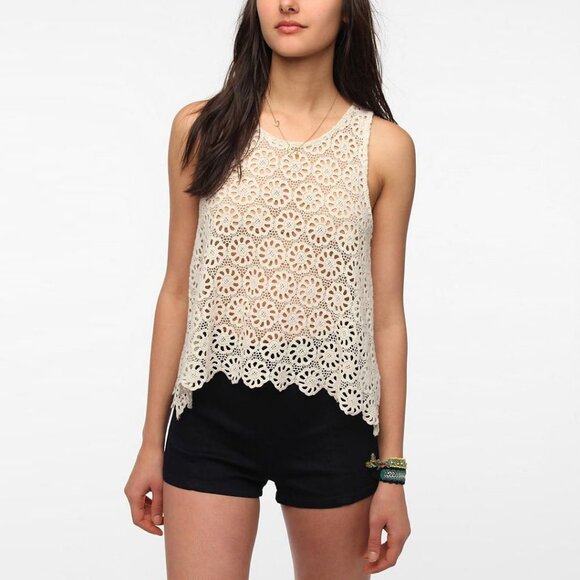 Urban Outfitters Tops - Urban Outfitters Pins & Needles Cream Daisy Crochet Tank Top